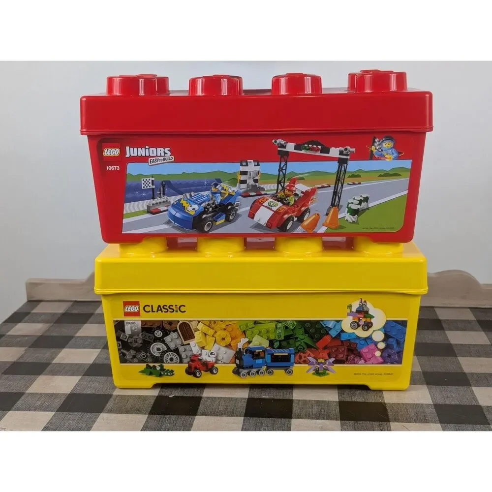 Y2K Lego Storage Containers Red/Yellow 14x6x6 Bundle of 2
